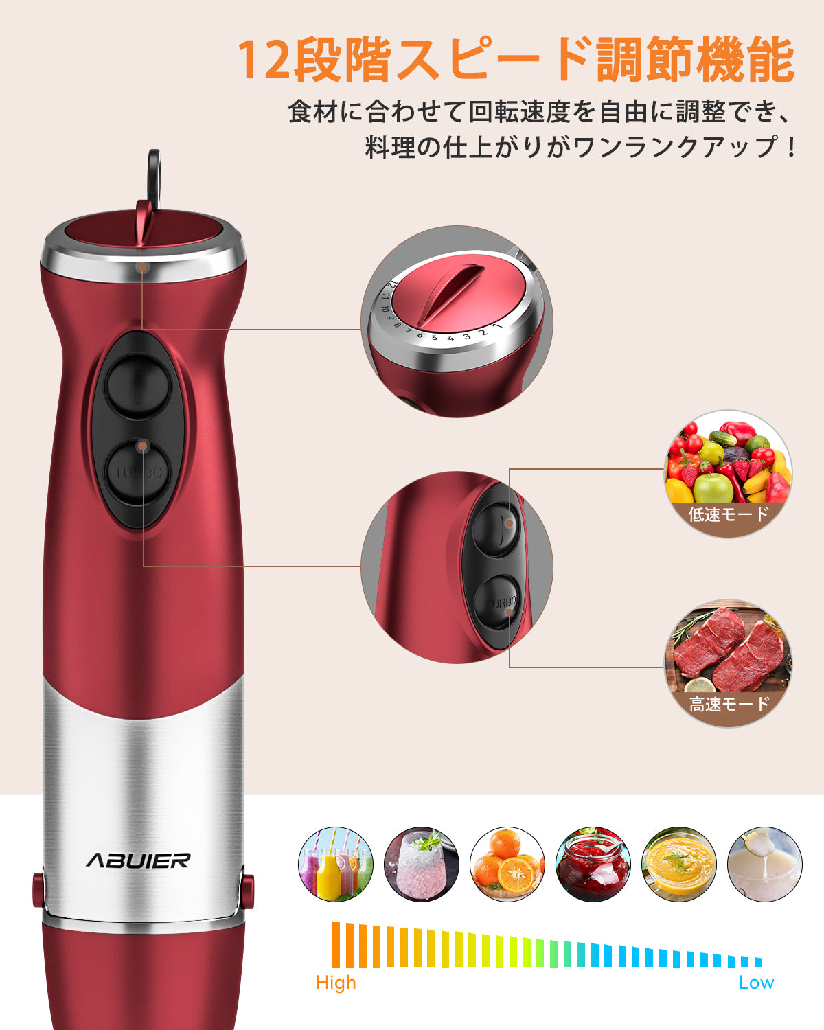 ハンドブレンダー 1台7役 ブレンダー ハンドミキサー800Wハイパーワー 離乳食 出産祝い【レシピブック付】マルチハンドブレンダー 低速&高速調節可能 12段階速度切替 フードプロセッサー つぶす/混ぜる/きざむ/泡立てる/砕く 調理器具 氷も砕ける ジュース/野菜/肉類 PSE&METI認定済み 日本語説明書